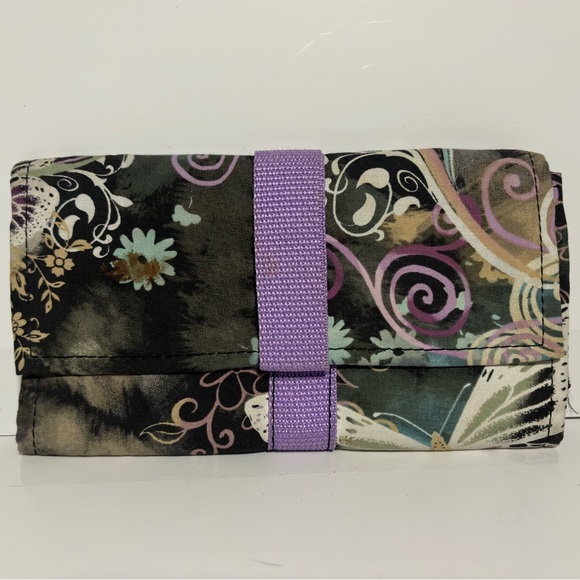 Coupon organizer holder fabric print purple green floral hook & loop closure. - Picture 2 of 12